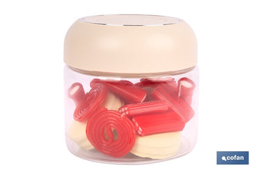 Cofan – Bote de Vidrio Borosilicato con Tapa Beige | 400 ml | Cierre Hermético a Presión | Conservación de Especias y Snacks